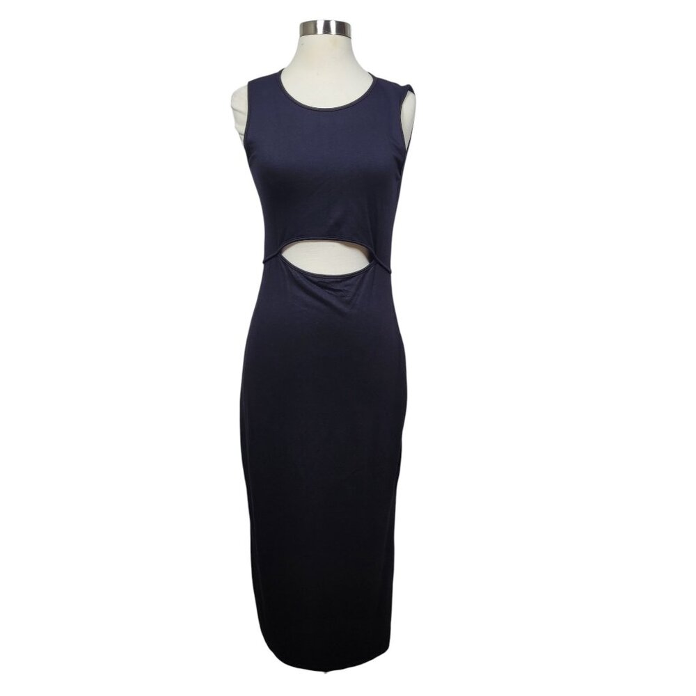 NWT Antistar Women's Super Soft Cutout Bodycon Midi Dress Sleeveless Black Sz L